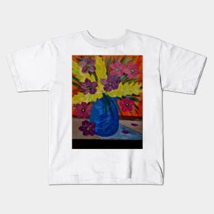 Some lovely abstract  mixed flowers. In a metallic glass Kids T-Shirt